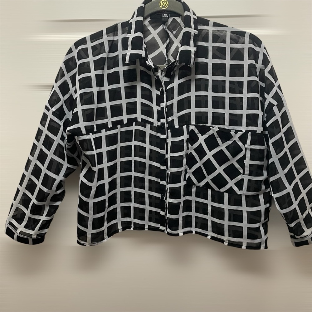 UK2LA Monochrome Checkered Patterned Blouse In Black And White
